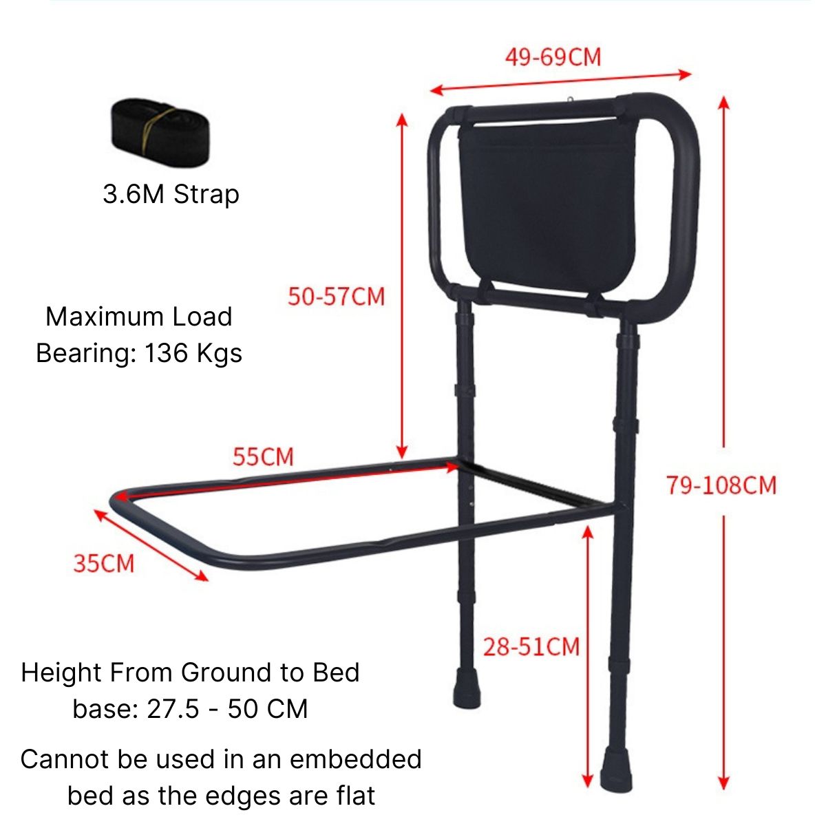 EML SafeGuard Bed Rail With Adjustable Handrail for Seniors